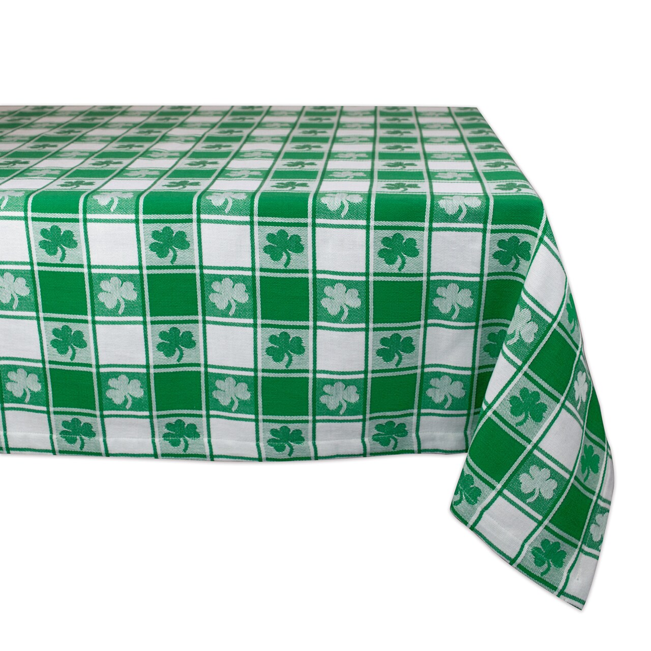 Contemporary Home Living Checkered Shamrock Woven Square Tablecloth - 52" - Green and White